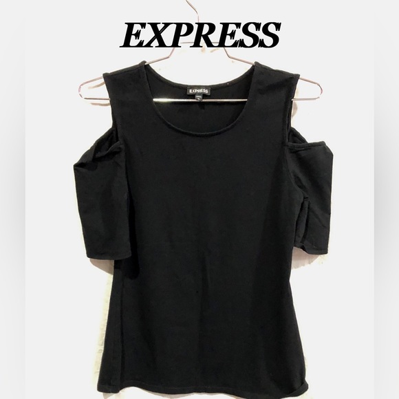 EXPRESS cold shoulder fitted black Top size M  EUC - Picture 7 of 7